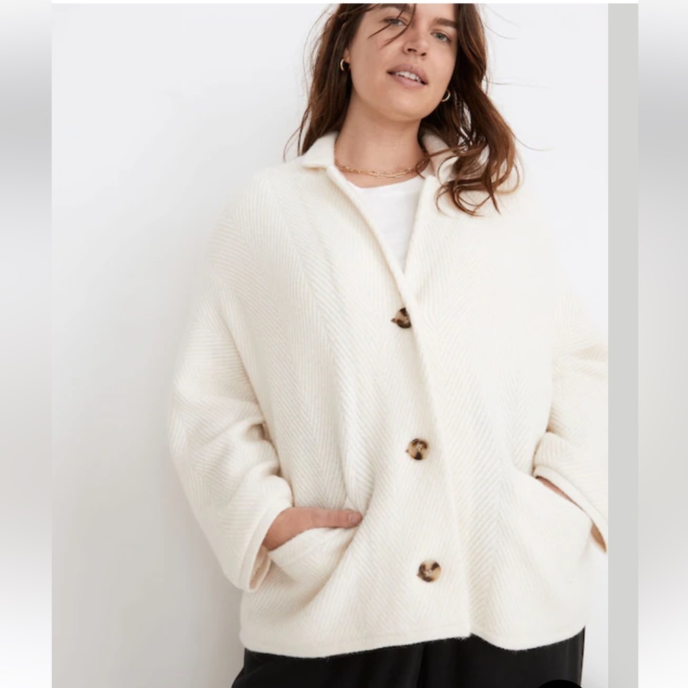 Madewell Herringbone Sweater Blazer Sz S cream Ivory Cardigan Cozy